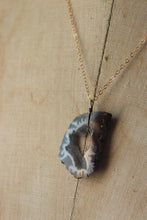 Load image into Gallery viewer, Delve. Modern 14k Gold Geode Crystal Drusy Slice Pendant &amp; Sterling Necklace.