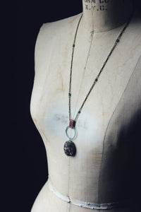 Shoal. Artisan Antique Brass, Glass Bead, Leather & Turtella Necklace.