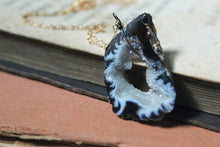 Load image into Gallery viewer, Delve. Modern 14k Gold Geode Crystal Drusy Slice Pendant &amp; Sterling Necklace.