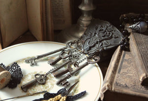 The Chatelaine of Lagonsteed Manor. Storyteller Series. Antique Buckle & Skeleton Key Statement Necklace.