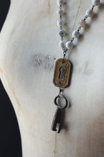 Load image into Gallery viewer, The Lighthouse Keeper. Storyteller Series. Antique Escutcheon, Skeleton Key, Wood &amp; Agate Beaded Necklace.