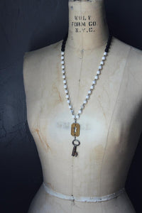 The Lighthouse Keeper. Storyteller Series. Antique Escutcheon, Skeleton Key, Wood & Agate Beaded Necklace.