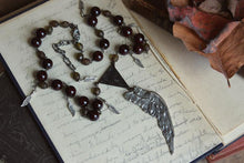 Load image into Gallery viewer, Phoenix. Rustic Antiqued Silver Wing, Czech Glass &amp; Fossil Stone Necklace.