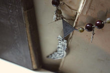 Load image into Gallery viewer, Phoenix. Rustic Antiqued Silver Wing, Czech Glass &amp; Fossil Stone Necklace.