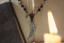 Load image into Gallery viewer, Phoenix. Rustic Antiqued Silver Wing, Czech Glass &amp; Fossil Stone Necklace.