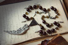 Load image into Gallery viewer, Phoenix. Rustic Antiqued Silver Wing, Czech Glass &amp; Fossil Stone Necklace.