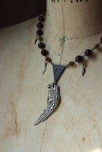 Load image into Gallery viewer, Phoenix. Rustic Antiqued Silver Wing, Czech Glass &amp; Fossil Stone Necklace.