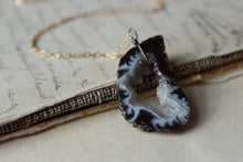 Load image into Gallery viewer, Delve. Modern 14k Gold Geode Crystal Drusy Slice Pendant &amp; Sterling Necklace.