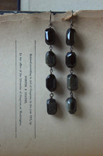 Load image into Gallery viewer, Shadowland. Earthy Golden Sheen Obsidian Linear Drop Earrings.