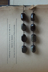 Shadowland. Earthy Golden Sheen Obsidian Linear Drop Earrings.