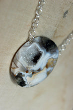 Load image into Gallery viewer, Grotto. Sterling Silver and Drusy Quartz Disc Pendant Necklace.