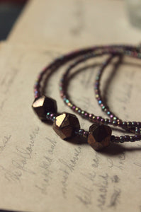 Rule of Three. Antique English Cut Glass & Seed Bead Hand Strung Beaded Necklace.