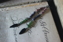 Load image into Gallery viewer, The Sacred Grove. Storyteller Series. Hand-beaded Linear Drop Earrings.