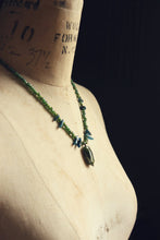 Load image into Gallery viewer, Laguz. Hand-strung Vesuvianite, Apatite, Wood and Glass Beaded Necklace.