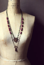 Load image into Gallery viewer, The Orchid House. Storyteller Series. Gemstone &amp; Vintage Bone Skeleton Key Layered Necklace.