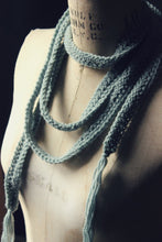 Load image into Gallery viewer, Hand Crocheted Ribbon Scarf. wild &amp; willow Collection. &quot;Distant Rain&quot;.