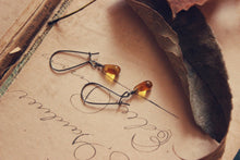 Load image into Gallery viewer, Ciderhouse. Golden Amber Glass Droplet &amp; Gunmetal Earrings.