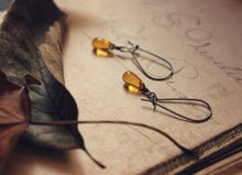 Load image into Gallery viewer, Ciderhouse. Golden Amber Glass Droplet &amp; Gunmetal Earrings.