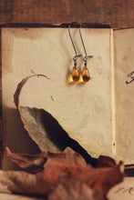 Load image into Gallery viewer, Ciderhouse. Golden Amber Glass Droplet &amp; Gunmetal Earrings.