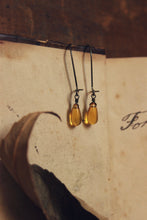 Load image into Gallery viewer, Ciderhouse. Golden Amber Glass Droplet &amp; Gunmetal Earrings.