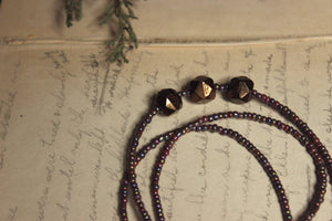 Rule of Three. Antique English Cut Glass & Seed Bead Hand Strung Beaded Necklace.