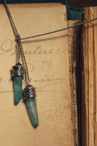 Borealis. Vintage Steel and Aqua Aura Crystal Point Lariat Necklace.