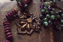 Load image into Gallery viewer, The Orchid House. Storyteller Series. Gemstone &amp; Vintage Bone Skeleton Key Layered Necklace.