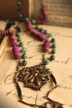 Load image into Gallery viewer, The Orchid House. Storyteller Series. Gemstone &amp; Vintage Bone Skeleton Key Layered Necklace.