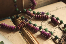 Load image into Gallery viewer, The Orchid House. Storyteller Series. Gemstone &amp; Vintage Bone Skeleton Key Layered Necklace.