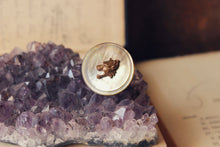 Load image into Gallery viewer, Wolf Mother. Vintage Mother of Pearl Shell Button &amp; Brass Wolf Head Ring.