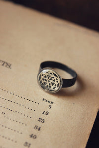 Winter Garden | Silvered Vine. Vintage Glass Cab & Antiqued Silver Ring.