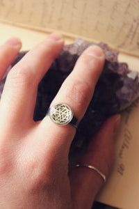 Winter Garden | Silvered Vine. Vintage Glass Cab & Antiqued Silver Ring.