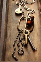 Load image into Gallery viewer, The Emissary. Storyteller Series. Antique Buckle &amp; Skeleton Key Vintage Chain Necklace.