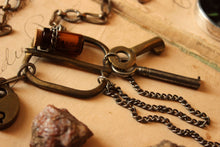 Load image into Gallery viewer, The Emissary. Storyteller Series. Antique Buckle &amp; Skeleton Key Vintage Chain Necklace.