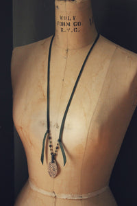 Reef. Rustic Ceramic Pendant & Leather Necklace.