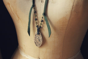 Reef. Rustic Ceramic Pendant & Leather Necklace.