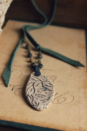 Reef. Rustic Ceramic Pendant & Leather Necklace.