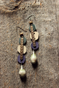 Forest Folly. Rustic Artisan Drop, Leather and Antiqued Brass Earrings.