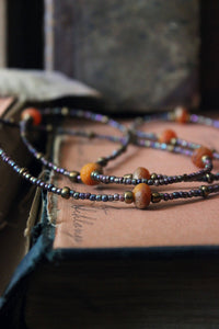 Last Rays. Hand -strung Long Layering Beaded Necklace.