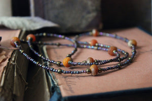 Last Rays. Hand -strung Long Layering Beaded Necklace.