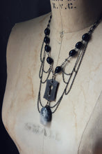 Load image into Gallery viewer, The Ghost House. Storyteller Series. Antique Escutcheon and Quartz Pendant Festoon Statement Necklace.