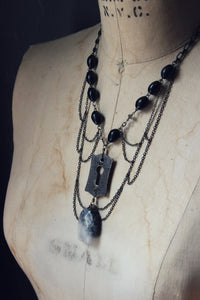 The Ghost House. Storyteller Series. Antique Escutcheon and Quartz Pendant Festoon Statement Necklace.