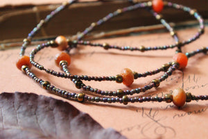 Last Rays. Hand -strung Long Layering Beaded Necklace.