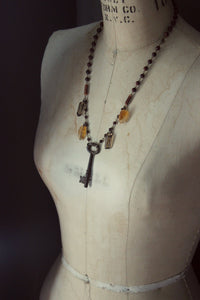 The Return to Ravenbough. Storyteller Series. Rustic Skeleton Key & Hand-beaded Gemstone Necklace.