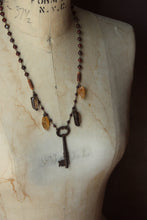 Load image into Gallery viewer, The Return to Ravenbough. Storyteller Series. Rustic Skeleton Key &amp; Hand-beaded Gemstone Necklace.