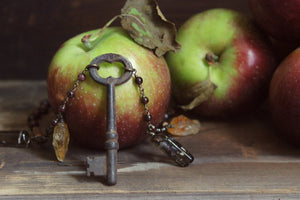 The Return to Ravenbough. Storyteller Series. Rustic Skeleton Key & Hand-beaded Gemstone Necklace.