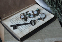 Load image into Gallery viewer, The Bindwood Stag Lodge. Storyteller Series. Skeleton Key, Antler and Gemstone Rosary Style Necklace.