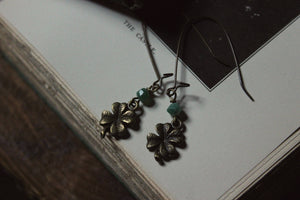 Shamrock. Antiqued Brass & Aventurine Charm Earrings.