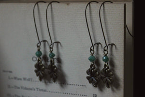 Shamrock. Antiqued Brass & Aventurine Charm Earrings.