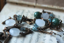 Load image into Gallery viewer, The Bindwood Stag Lodge. Storyteller Series. Skeleton Key, Antler and Gemstone Rosary Style Necklace.